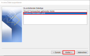 Outlook-Datendatei Format auswählen